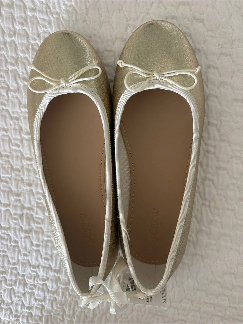 J. Crew Metallic Gold Ballet Flats with Bow Trim